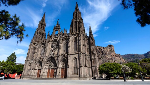 Magnificent Arucas Church in Gran Canaria Under a Clear Blue Sky Offering Architectural Grandeur