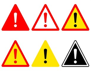 Vector icons of triangular road warning signs for traffic safety and hazard, with symbols for caution and danger