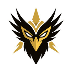 Golden Eagle Head with Radiant Wings and Metallic Feathers