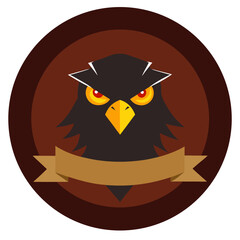 Nocturnal Hawk Icon with Glowing Eyes and Clawed Badge Ribbon