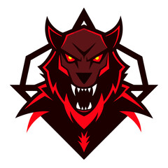 Sinister Creature Logo with Glowing Fangs and Arcane Symbol Background