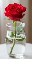 Fototapeta premium Red rose in a clear glass vase.
