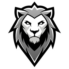 Monochrome Lion Mascot with Vector Gradients and Triangular Strokes