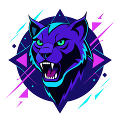 Neon Panther Snarl with Tech Lines and Purple-Blue Esport Aura