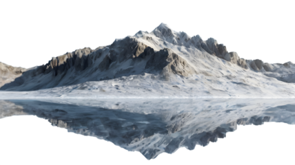 Majestic snow covered mountains reflected on a serene alpine lake landscape backdrop for compositing