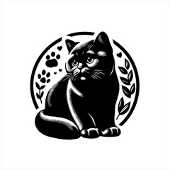 Obraz premium Vector art of black cat in a circle