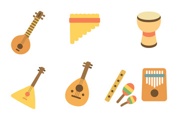 Obraz premium Colorful Musical Instruments. Flat vector mini-illustrations Exporting traditional musical instruments in