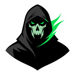 Stealth Reaper in Tattered Hood with Glowing Aura and Bold Contrast