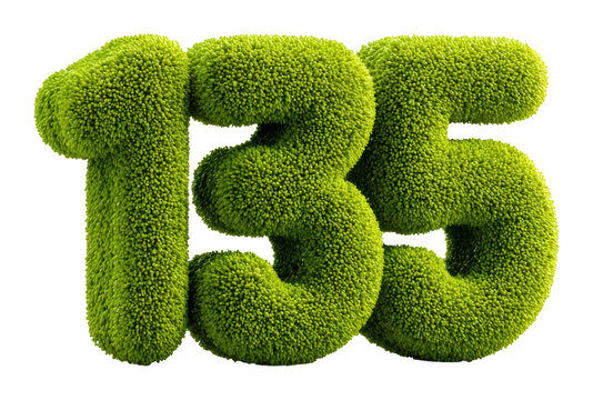 Creative green number 135 design digital abstract style vibrant environment view isolated on transparent background