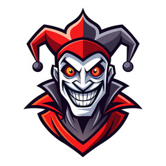 Twisted Jester Mascot with Sharp Features and Minimal Vector Background