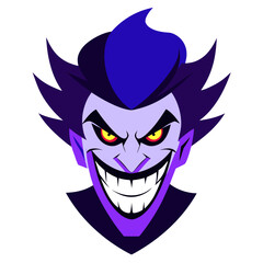 Sinister Clown with Wide Grin, Glowing Eyes, and Spiked Purple Hair