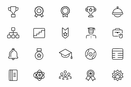 A smart and educational set of line art icons designed to track learning achievements and skill-building stages. Ideal for e-learning platforms, certificates, and education apps