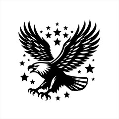 Obraz premium Vector art of eagle in flight with stars