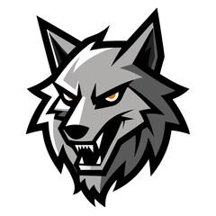 Grayscale Wolf Mascot with Angular Shadows and Modern Crest Design