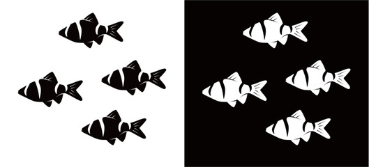 silhouette of an ornamental fish isolated on a black and white background. pet fish concept. ornamental fish