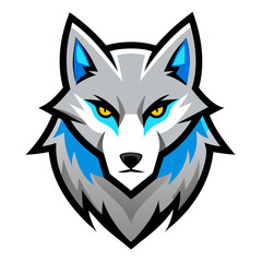 Silver-Blue Wolf Head with Bright Eyes and Chrome Glow
