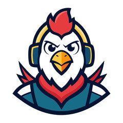 Smirking Rooster Mascot with Gaming Gear in Esport Badge Style