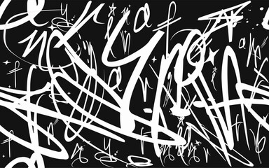 graffiti seamless pattern with abstract tags, letters without meaning. Fashion hand drawing texture, street art retro style, old school design for Tees, textile, black white.eps8 © Sukman