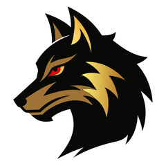 Snarling Black and Gold Wolf in Profile with Red Eyes and Vector Strokes