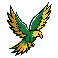 Obraz premium Diving Eagle with Spread Wings in Green-Gold Shading and Layered Vector Style