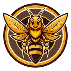 Fototapeta premium Golden Hornet with Extended Wings in Circular Badge with Bold Vector Strokes