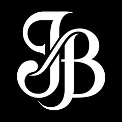 Minimal Monogram “JB” in White Interlocking Letters on Black in Vector Calligraphy