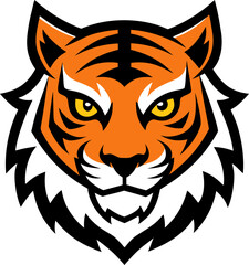 Fierce Tiger Head with Bold Fur Gradients in Clean Orange and White Vector Layers