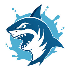 Stylized Shark Head Breaking Water with Bold Outlines for Aggressive Vector Branding
