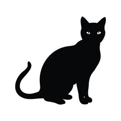 Elegant black cat silhouette sitting gracefully on a white background