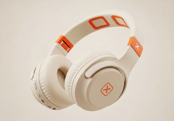 Modern white and orange wireless headphones