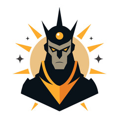 Emperor Avatar with Glowing Eyes and Light Burst in Symmetrical Elite Vector Icon
