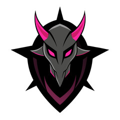 Dark Alien Mask with Pink Core and Curved Blades in Symmetrical Vector Emblem