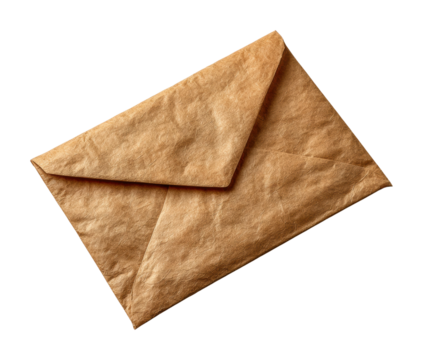 Sending a letter crafting communication with a brown envelope home office view isolated on transparent background