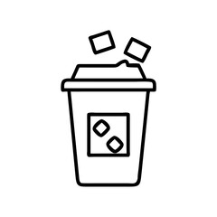 Line illustration of a disposable coffee cup with ice cubes  