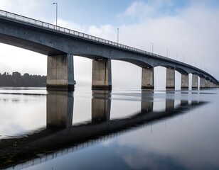Fototapeta premium Majestic Bridge Reflection: Serene Waters and Architectural Grandeur Landscape View