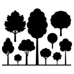 Fototapeta premium Set of 10 urban landscaping trees silhouette isolated on white background