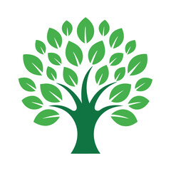 Stylized green tree with many leaves, isolated on white background, representing growth, nature, and life