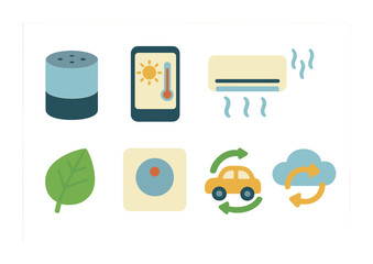 Fototapeta premium Smart Home Icons. Flat vector mini-illustrations smart home climate control in colors children's illustrations