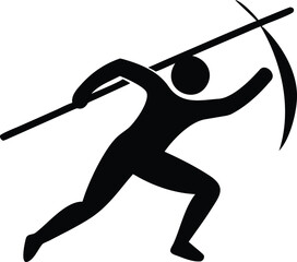 Black silhouette of a javelin thrower in action on a white background Keywords: javelin throw, athlete, sport, throwing, javelin, competition, athletic, fitness, exercise, movement, dynamic