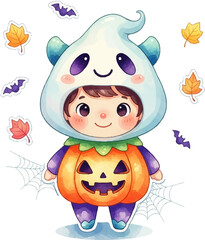 Adorable Child in Pumpkin Ghost Halloween Costume