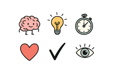 hand drawn cute doodle style line isolated on white background intuitive judgment (traits): instinct hunch speed emotion decisiveness perception