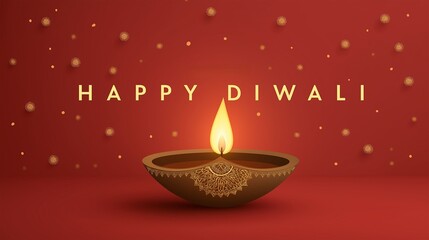 Diwali Festival of Lights: An elegantly designed oil lamp, bathed in a warm, inviting glow, sits against a backdrop of festive color, evoking the spirit of this celebrated holiday. 