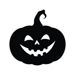 Black Silhouette of a Smiling Jack O Lantern Pumpkin on White Background
