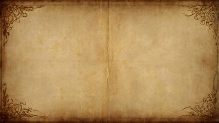 Old parchment paper background with ornate floral filigree corners, a vintage scroll or ancient manuscript texture.
