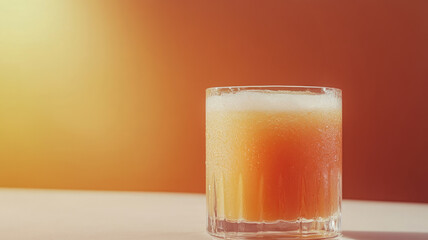 Chilled cocktail in a glass on an orange gradient background.