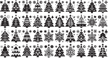 Black and white seamless Christmas tree vector pattern illustration