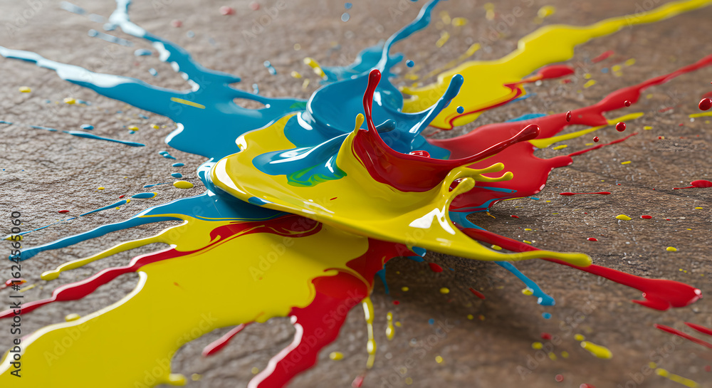 Poster colorful paint splashes creating an abstract design with dynamic movement