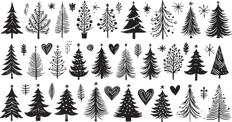 Black and white seamless Christmas tree vector pattern illustration