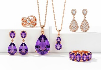 A luxurious collection of amethyst and diamond jewelry