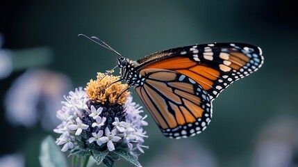 Fototapeta premium Monarch butterfly on a purple flower, close-up